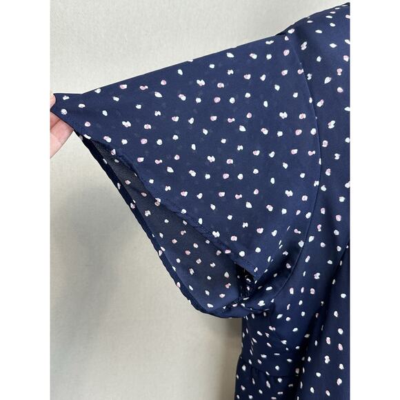 Torrid Women’s Size 2 Navy Blue Blouse w/White & Pink Spots 100% Polyester Flowy - Picture 8 of 13
